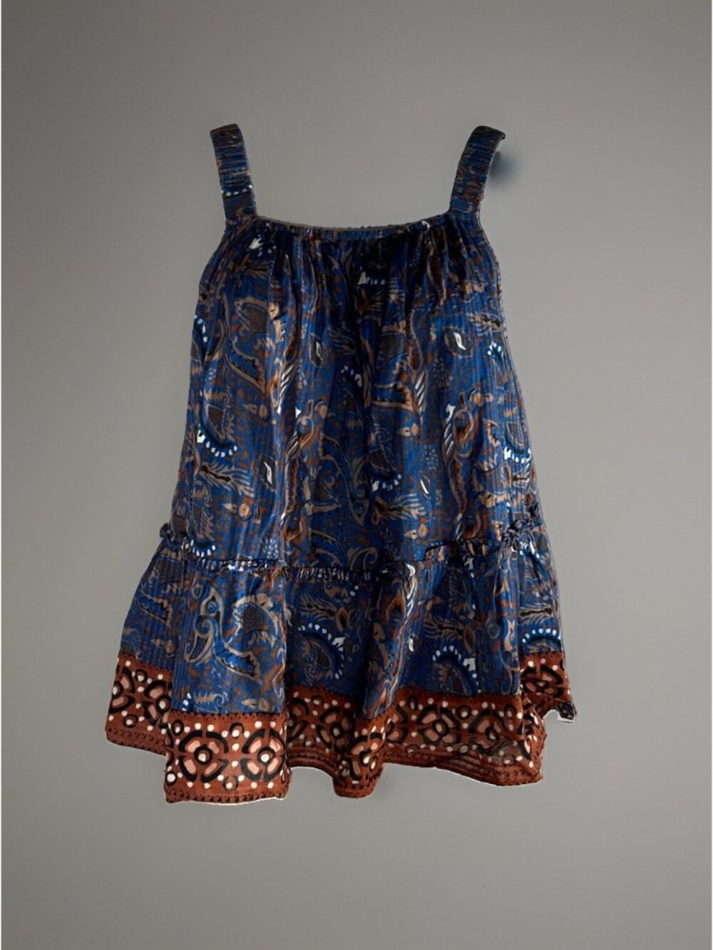 Cleobella Size Small Organic Cotton Peasant Tank Top Boho Paisley Tiered Smocked